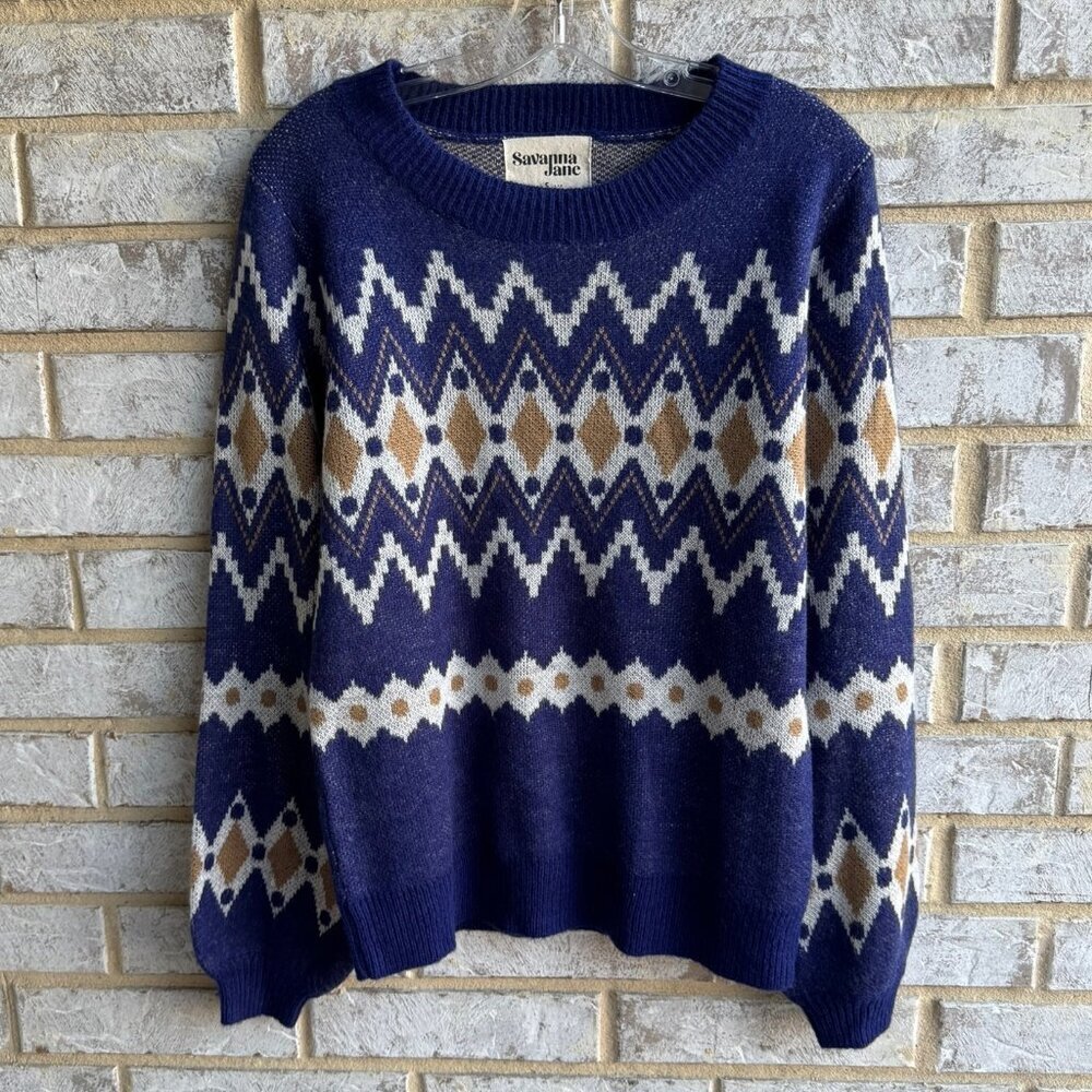 Savanna Jane Long Sleeve Crew Neck Diamond Pattern Sweater  Women's Size S.